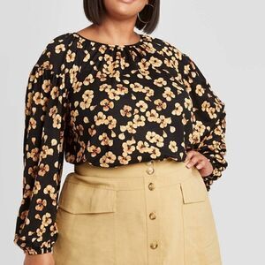 Women's Plus Size Floral Print Long Sleeve Knit Bl